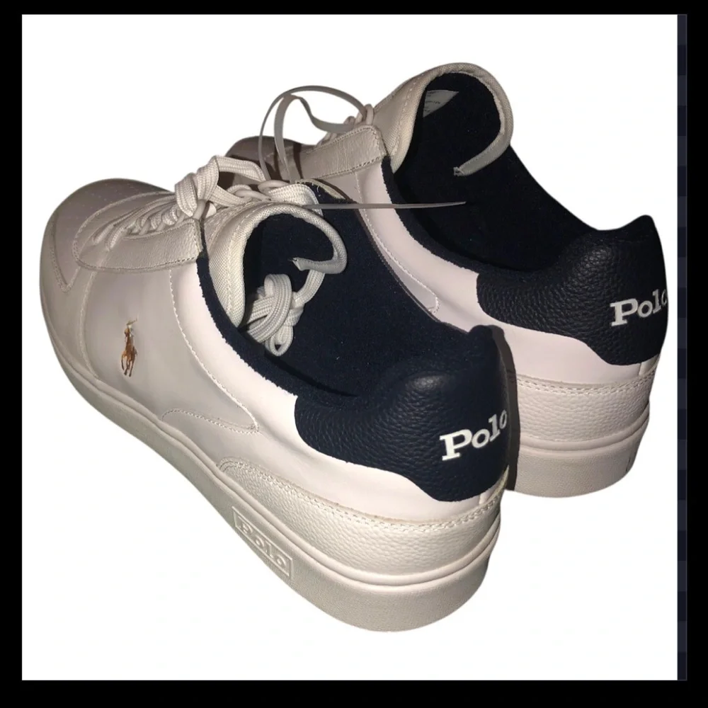 Polo Ralph Lauren Court white & blue Leather Low-Top Trainer Sz 14 Men Unisex